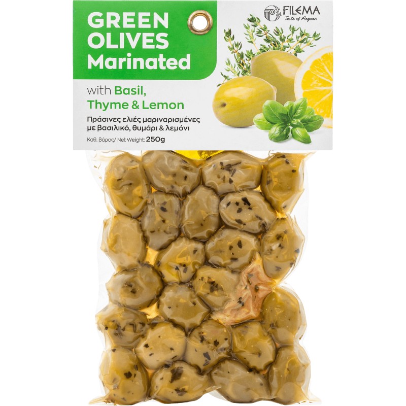 Atlas Green Olives with Basil, Thyme & Lemon 250gr
